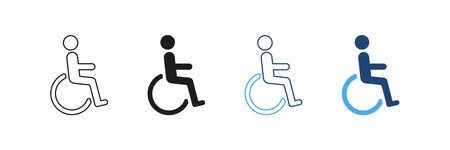 Wheelchair Accessibility Symbol Line And Solid Icon Set. Disability Access, Mobility Aid, And Inclusivity Outline And Silhouette Symbol Collection. Isolated Vectorのイラスト素材