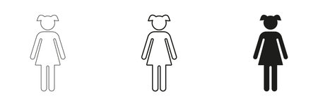 Girl Silhouette Line And Solid Icon Set. Female Child, Youth And Childhood Symbol Outline And Silhouette Symbol Collection. Gender And Age Group Icon. Isolated Vectorのイラスト素材
