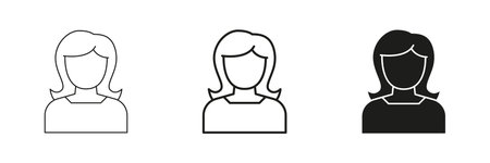 Female Avatar Profile Line And Solid Icon Set. User Identification And Social Media Outline And Silhouette Symbol Collection. Isolated Vector Illustrationのイラスト素材