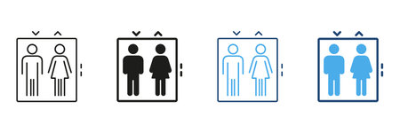 Elevator With Male And Female Symbols Line And Solid Icon Set. Gender Inclusive Elevator Signage And...
