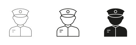 Police Officer Avatar Line And Solid Icon Set. Law Enforcement, Security, And Public Safety Outline...