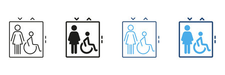 Elevator Accessibility And Gender Inclusivity Line And Solid Icon Set. Disabled And Female Friendly...