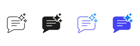 Speech Bubble With Sparkles Line And Solid Icon Set. AI Chat Assistant Outline And Silhouette Symbol...