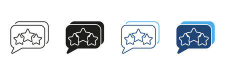 Speech Bubble With Stars Line And Solid Icon Set. Customer Feedback, Review, And Rating System Outline And Silhouette Symbol Collection. Communication And Evaluationのイラスト素材