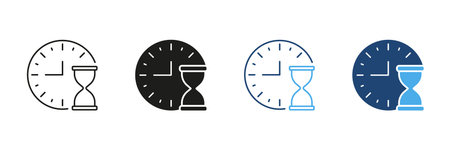 Clock And Hourglass Icon Set. Time Management, Deadline, And Countdown Symbol Collection. Efficient...
