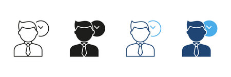 Business Professional With Checkmark Icon Set. Approval, Verification, And Confirmation Symbol Collection. Corporate Identity And Trust Representation. Isolated Vectorのイラスト素材