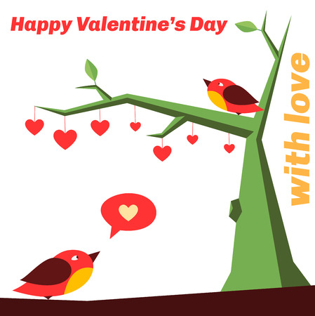 Birds in love on the tree, full of hearts.のイラスト素材