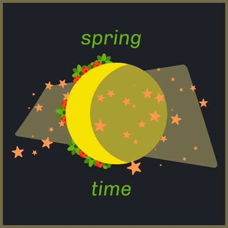 Spring moon time art with flowers around. Can be used as background.のイラスト素材