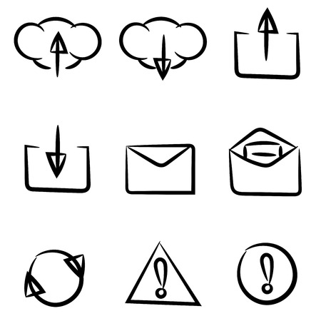 Set of icons painted by hand. Can be used in web or mobile software. Black and white. Clean and simple.のイラスト素材