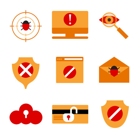 Set of icons displaying IT security. Set of 9 pieces.のイラスト素材