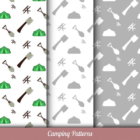 Seamless pattern on the camping theme, has three backgrounds.のイラスト素材