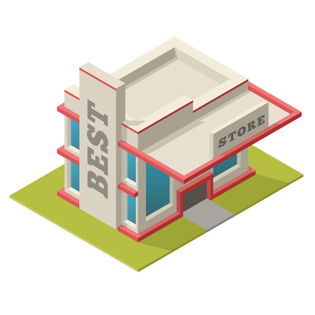 Vector illustration of isometric best store building. Placed on separated island. Easy to edit clear and simple.のイラスト素材