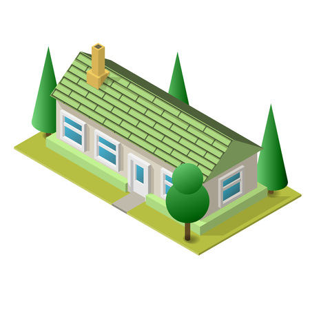 Vector illustration of isometric living building. Placed on separated island. Easy to edit clear and simple.のイラスト素材