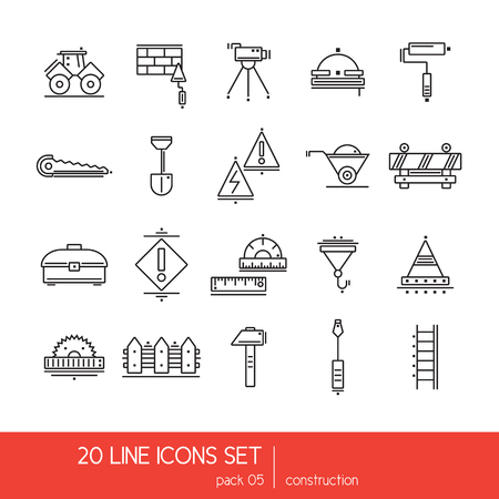 Thin lines icon collection - construstion stuff. Tools for hard work. Line art vector.のイラスト素材