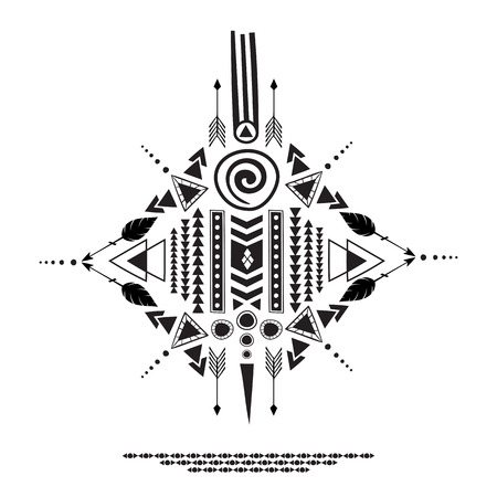Vector illustration in ethnic and Aztec style. Geometric formsのイラスト素材