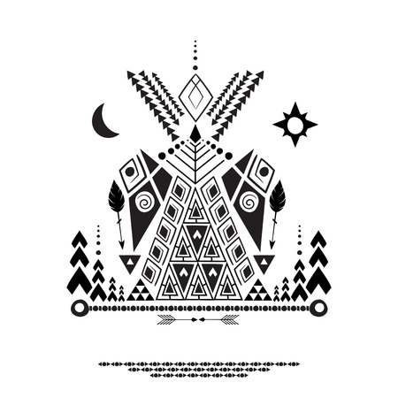 Vector illustration in ethnic and Aztec style. Geometric formsのイラスト素材