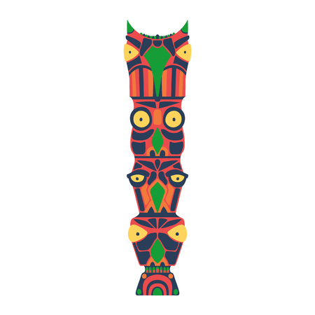 Colorful indian totem. Vector illustration on white background. Ethnic statueのイラスト素材