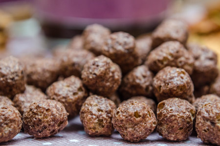 macro granola balls of grains, healthy eating breakfast. dietary foodの写真素材