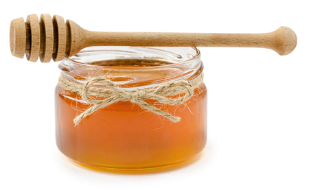 honey pot on isolated white background, ropeの写真素材