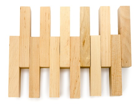 wall of bricks from wooden game isolated on white, backgroundの写真素材