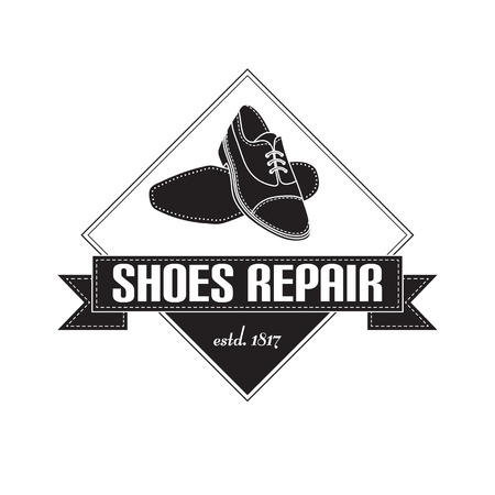 vector image of logo of shoe repair services. Trendy concept for workshop repair or restoration of leather goodsのイラスト素材