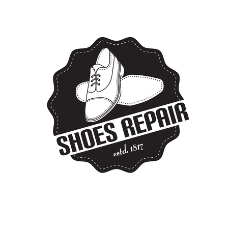 vector image of logo of shoe repair services. Trendy concept for workshop repair or restoration of leather goodsのイラスト素材