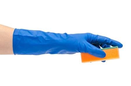 hand of young girl in glows. Isolated on white backgroundの写真素材