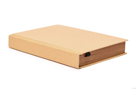 Perspective view of closed book mock up brown cover isolated on white background.の写真素材