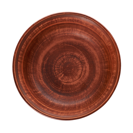 clay empty brown bowl isolated on white background.の写真素材