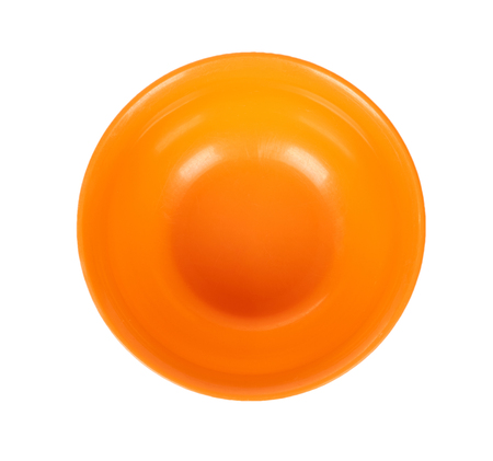 orange color plastic bowl isolated on white background.の写真素材