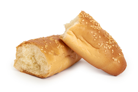 Light and delicious baguette bread isolated on white background, home made food with sesame.の写真素材