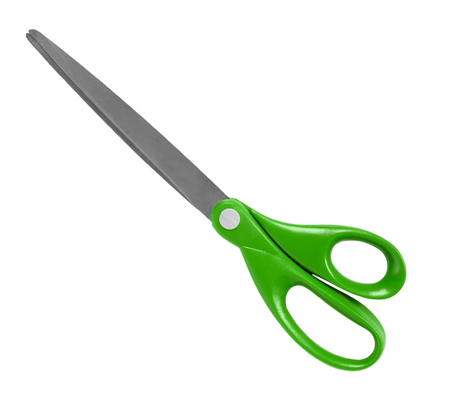 red office scissors isolated on a white background.の写真素材