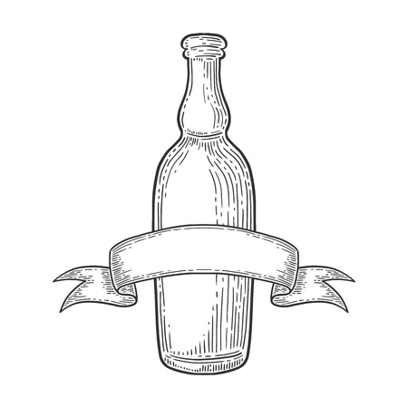Vector set of beer bottle ink hand drawn style ,isolated on white.のイラスト素材