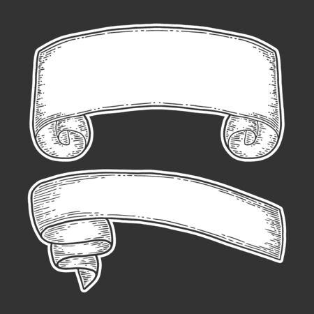 Set of hand drawn ribbons. Isolated on dark backgroundのイラスト素材