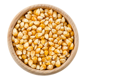 Sweet corn in bowl isolated, copy space, template.の写真素材