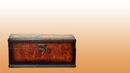 exquisite vintage jewelry box with lock. on color backgroundの写真素材