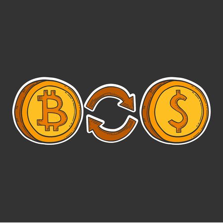Bitcoin vector image digital currency sign cryptocurrency logo, hand drawn, and engraved styleのイラスト素材
