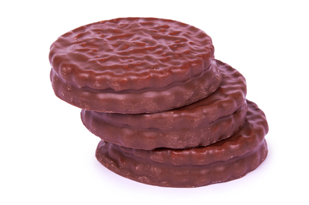 Chocolate cookies with cream isolated on white background.の写真素材