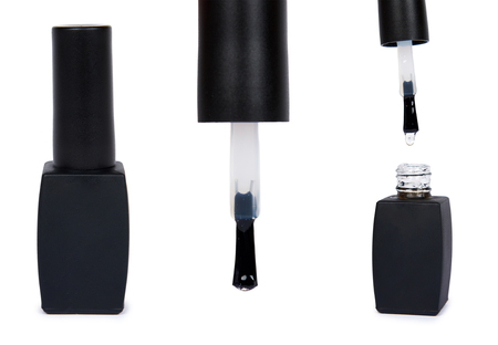 set of different Black nail polish bottle isolated on white background.の写真素材