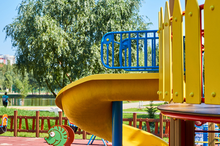 children's playground in a public park, kid's entertainment and recreation.の写真素材