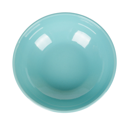 Blue empty ceramic bowl isolated on white background.の写真素材