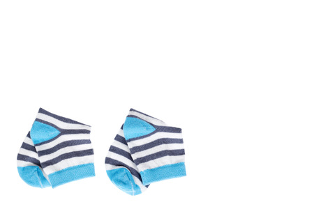 Kid cotton socks, striped texture. Isolated on white background, copy space template.の写真素材
