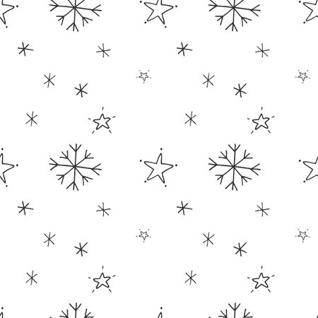 Seamless pattern of winter snowflakes, doodle cartoon vector illustration.のイラスト素材