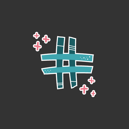 Hashtag illustration with text. Hand drawn vector on black backdrop.のイラスト素材