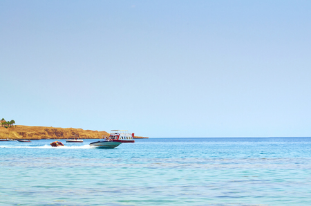 sea horizon with water transport and entertainment boats.の写真素材
