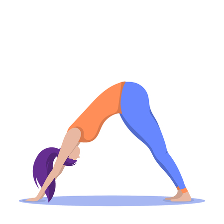Beautiful woman training yoga poses. Girl exercises pilates, vector cartoon illustration.のイラスト素材