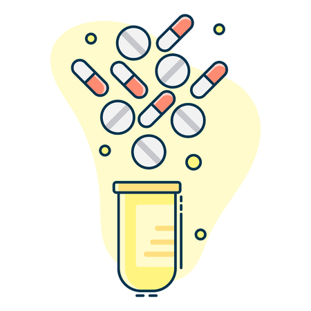 medical set of pills falling into containerのイラスト素材