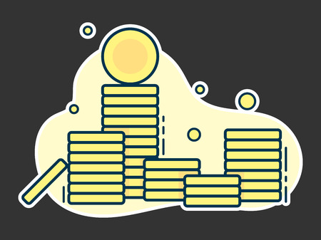 Pile of gold coins, bank and finance concept. Line art, flat style vectorのイラスト素材