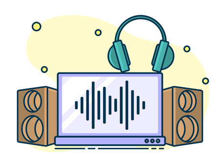 Home music and sound studio concept, proffessional work label. Line art, flat style vectorのイラスト素材