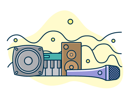 Home music and sound studio concept, proffessional work label. Line art, flat style vectorのイラスト素材